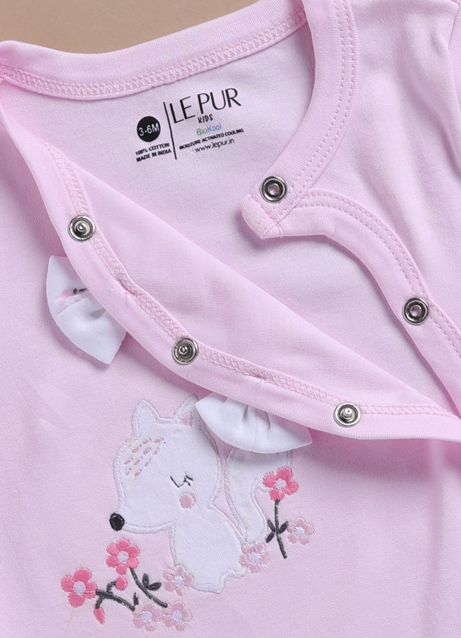 Le Pur Baby Girl Sleepsuit Set of 2 | Biocool Cotton Newborn Clothes | Soft Infant Romper with Bow & Side Snap - LE PUR!